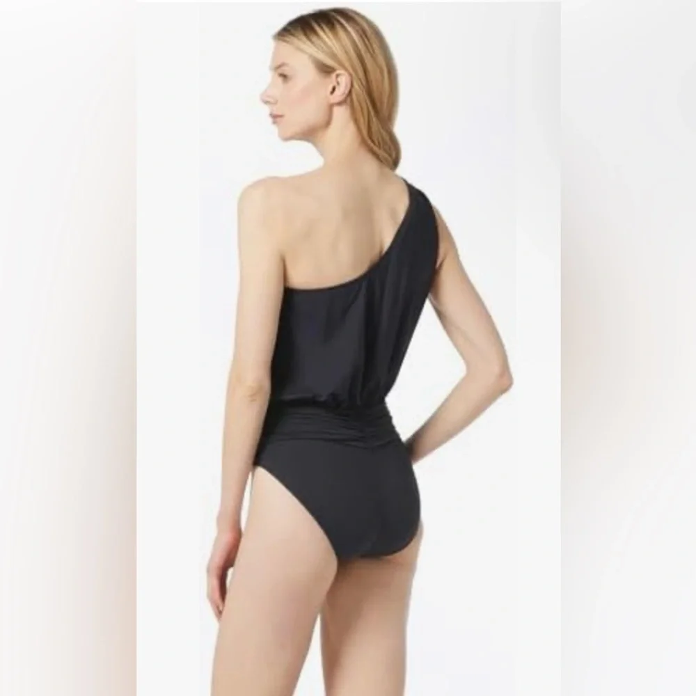 MICHAEL Michael Kors Logo U-Bar One Shoulder One Piece Swimsuit Size 8